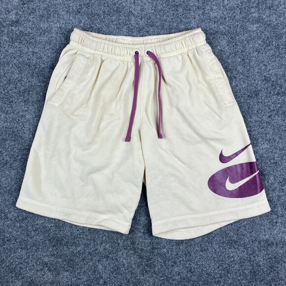 Nike Shorts Mens Size S Beige Purple Logo Athletic Casual Drawstring Lightweight - Picture 1 of 8
